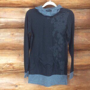 O'Neill Black & Gray Funnel Neck Hoodie Pullover Thumb Holes Size Medium